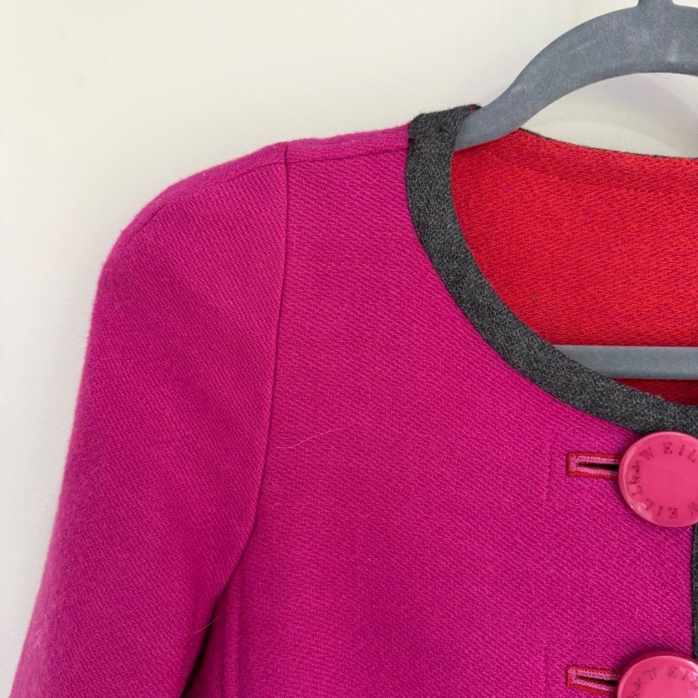 VTG WEILL Paris Jacket 100% Boiled Wool Pink France Collarless Trachten US SZ 10 - Picture 3 of 15